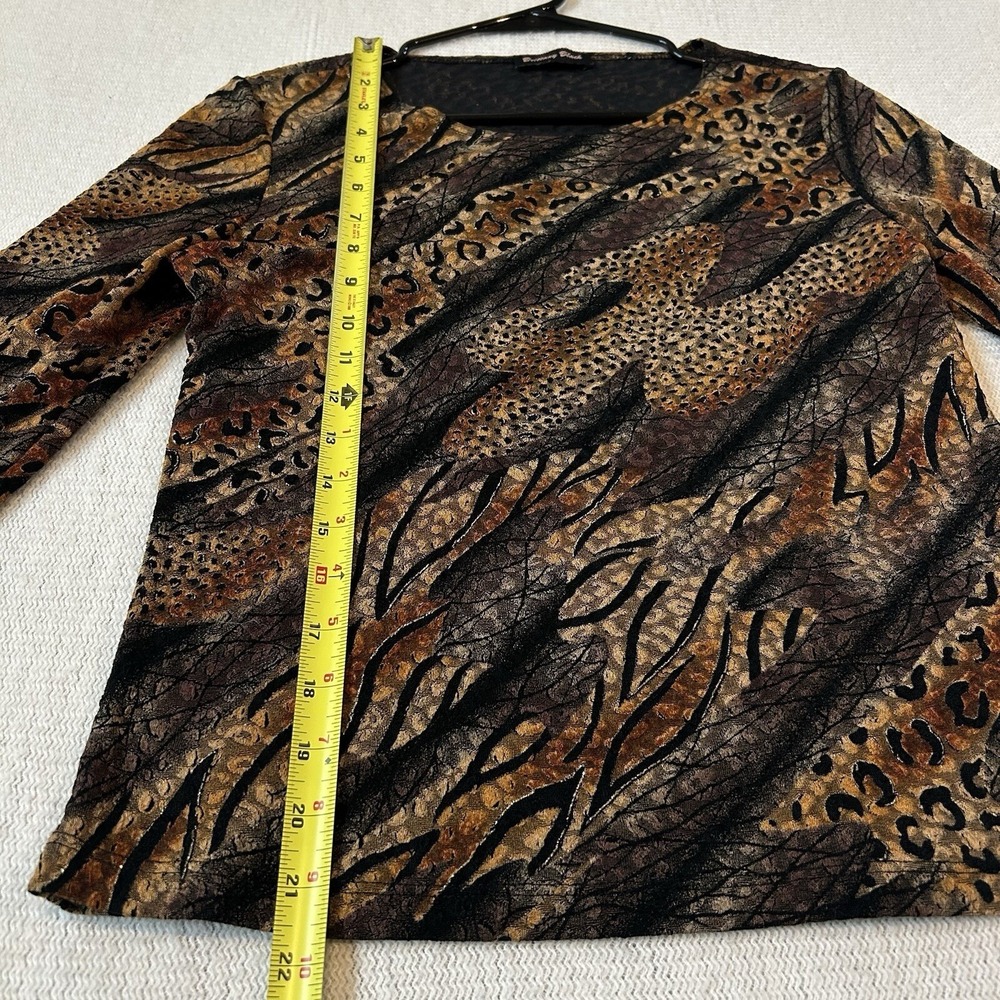 Vtg USA Made Animal Print Leopard Top Sz M Sheer Stretch Brittany Black - Picture 9 of 12